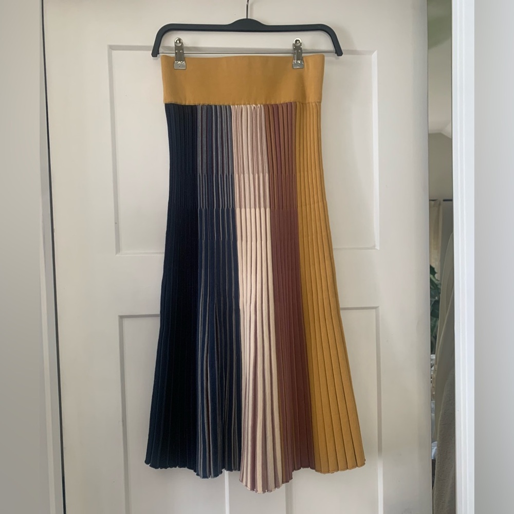 COS Colorblock Pleated Knit Midi Skirt in Mustard Navy Cream Mauve XS never worn